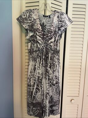 Apt. 9 Black & White V-Neck Printed Midi Dress